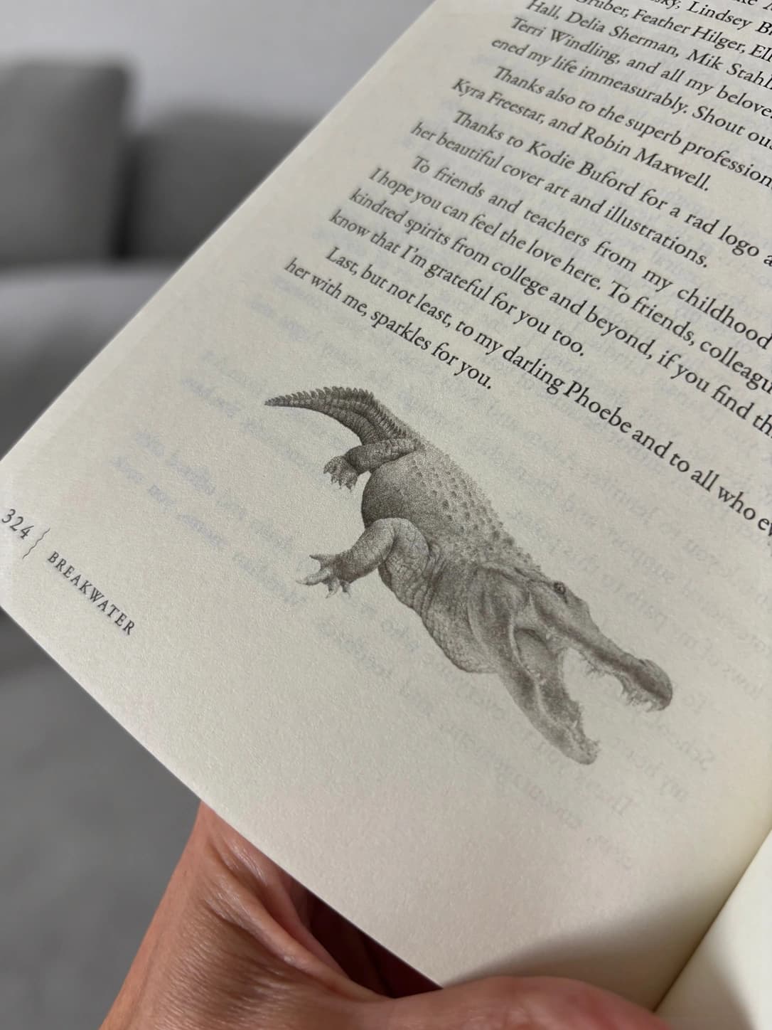Breakwater interior design: the alligator illustration and acknowledgments typography
