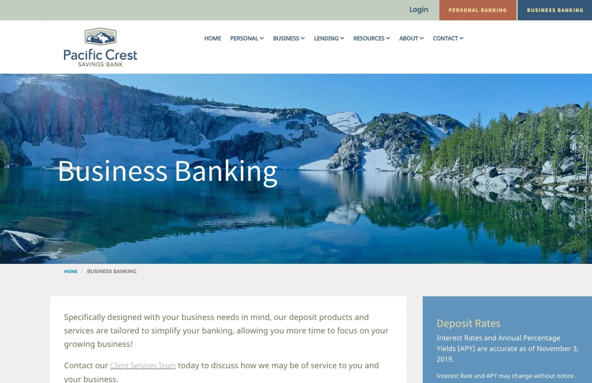 Full-screen Northwest scenery on the site